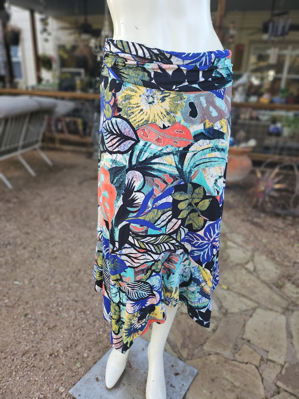 New W Tag DJT FASHION Multicolor Tropical Print Elastic Skirt Asymmetric Hem M